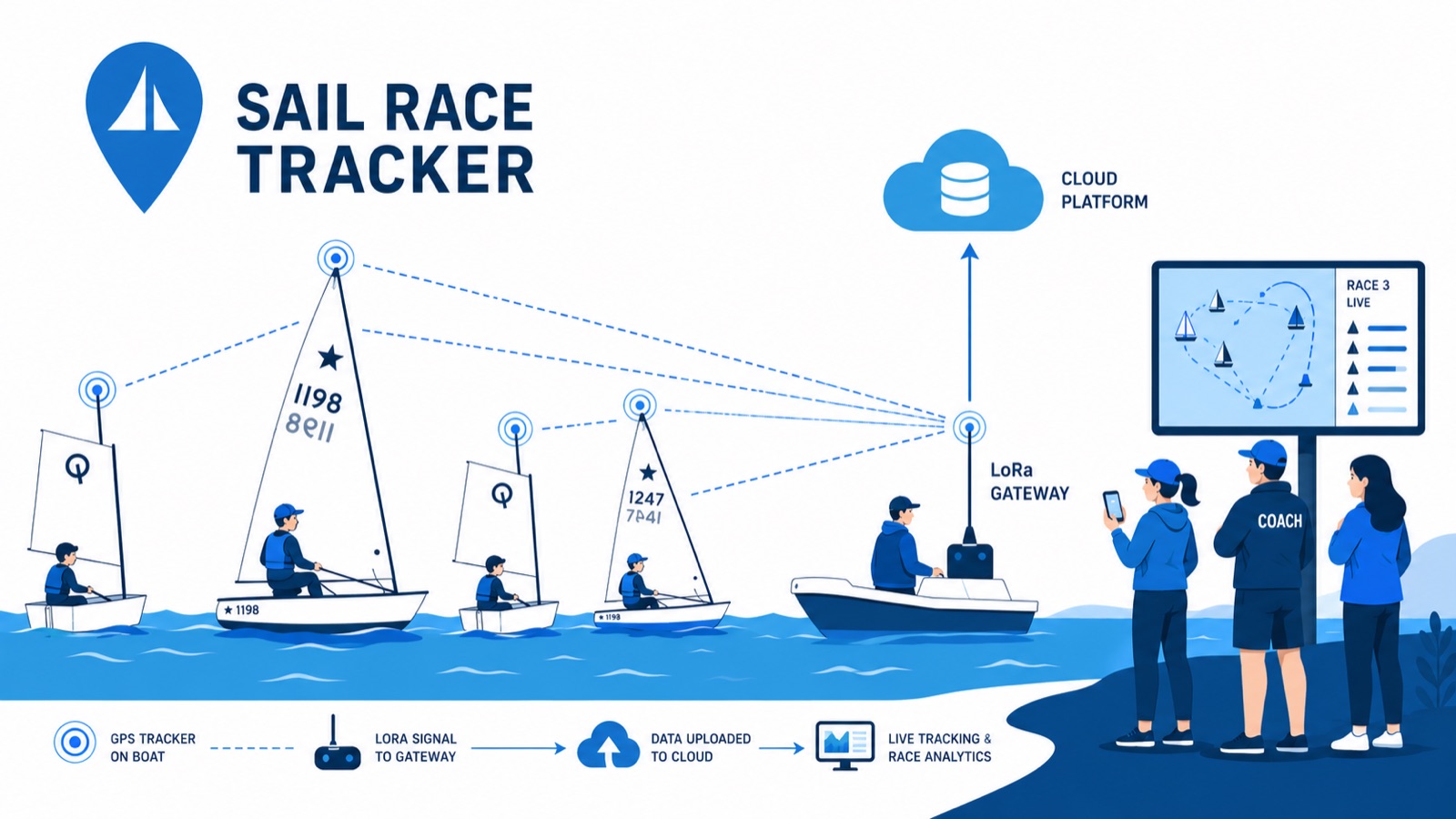 Detailed illustration of the Sail Race Tracker system, used to compare it with commercial trackers.